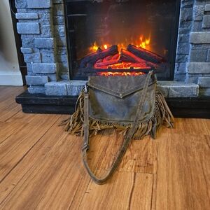 Fringed Brown Genuine Leather Crossbody Bag